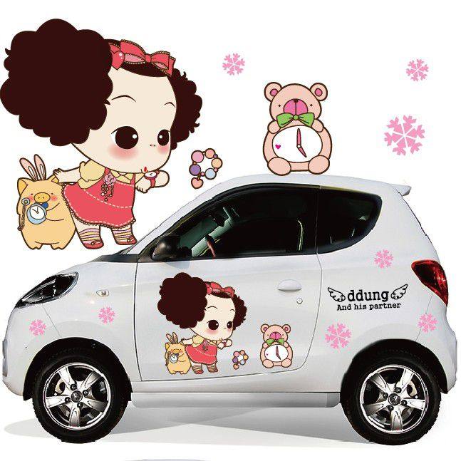 潮抖音同款遮挡划痕可爱迷糊娃娃车贴卡通整车贴幽默卡通汽车贴纸