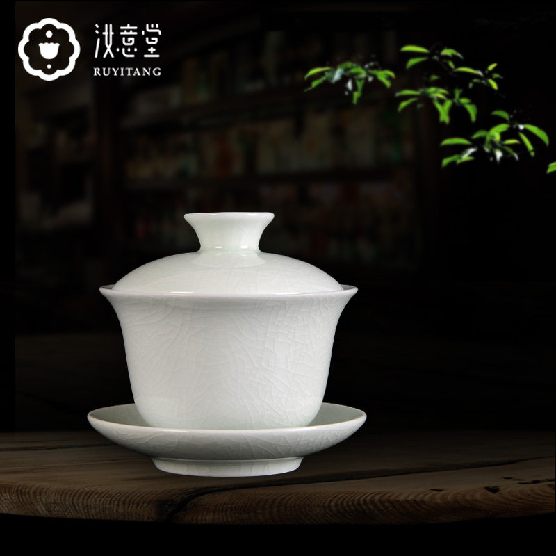 清仓汝窑三才盖碗茶杯汝瓷功夫茶具陶瓷泡茶碗薄胎白瓷办公室家用