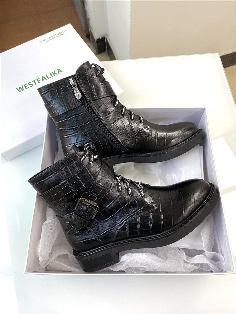 每步美家新款 纯元好货 头层牛皮英伦风保暖马丁靴女秋冬款侧拉链