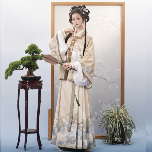 椿屿集原创【挽秋】汉服女明制琵琶袖方领补服半袖马面秋冬日常款