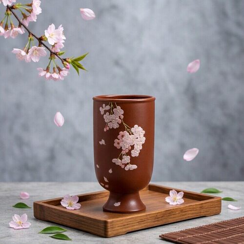 两笔手工堆绘朱泥高脚主人杯