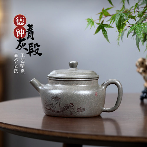两笔手工刻绘原矿青灰泥大口德钟