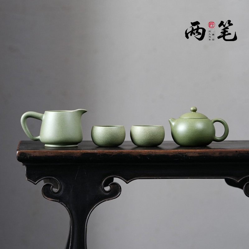 【两笔】宜兴紫砂壶手工茶壶家用套装潘晔原矿豆青砂西施 240cc