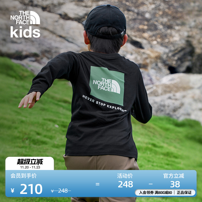 北面儿童纯棉印花长袖T恤