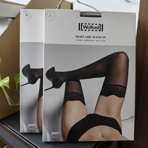 Wolford Velvet Light 40 Stay-Up 长筒袜天鹅绒蕾丝花边过膝袜