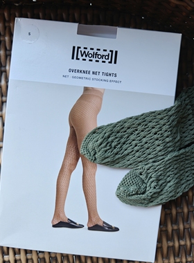 绝版限量Wolford Overknee net 灰绿色 仿高筒过膝镂空格纹网袜