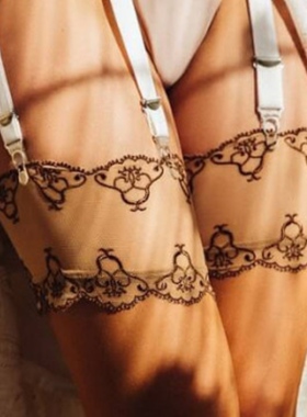 法国Cervin Angel 15D 背线蕾丝刺绣袜口纯尼龙无弹力吊带长筒袜