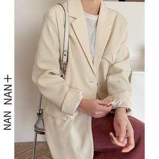 港风复古气质西装 宽松休闲百搭后开叉纯色斜纹小西服潮 外套女春季