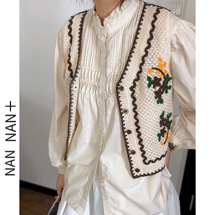 甜美减龄短款 外搭 花朵刺绣针织马甲女春秋复古文艺镂空坎肩开衫