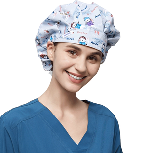 安诺蓬蓬帽医生帽护士帽印花可调节透气长发适用帽子女蓬蓬帽