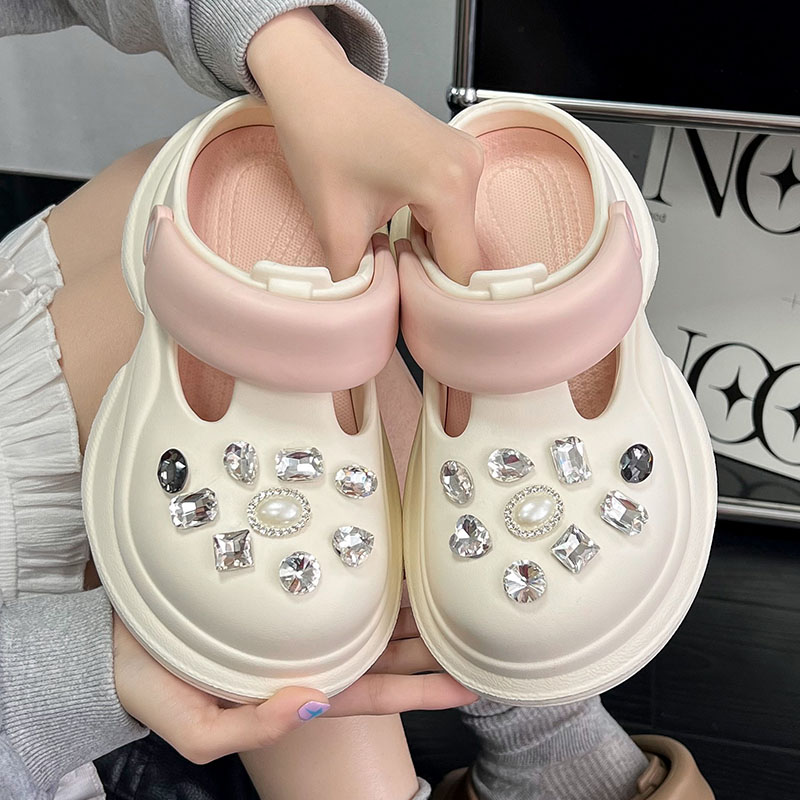 夏季可diy水钻松糕厚底洞洞鞋女