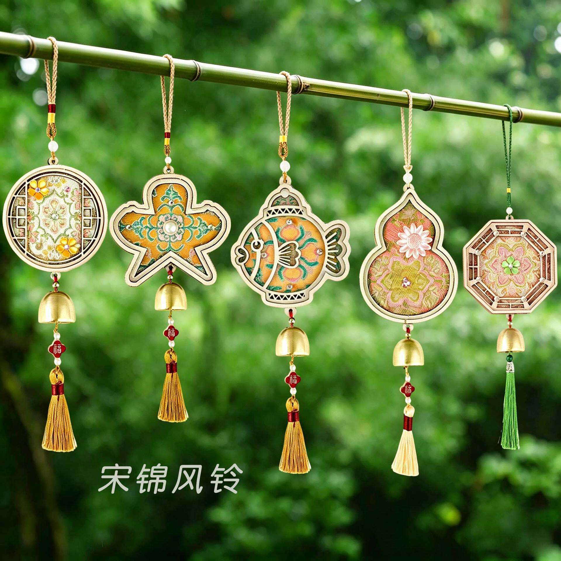 中秋宋锦风铃挂饰珍珠画手工di香包/香囊