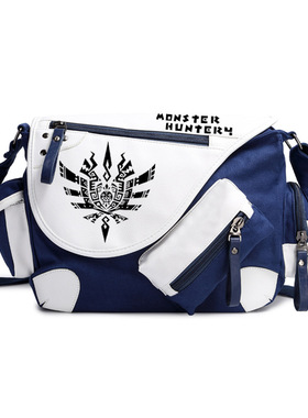 动漫周边怪物猎人背包单肩包书包包卡通斜挎包周边漆皮帆布背包