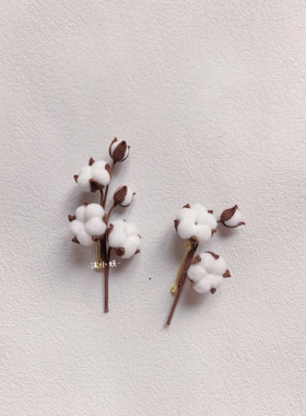沫小妖手工微钩棉花胸针干花棉枝别针原创手作森系复古配饰礼物