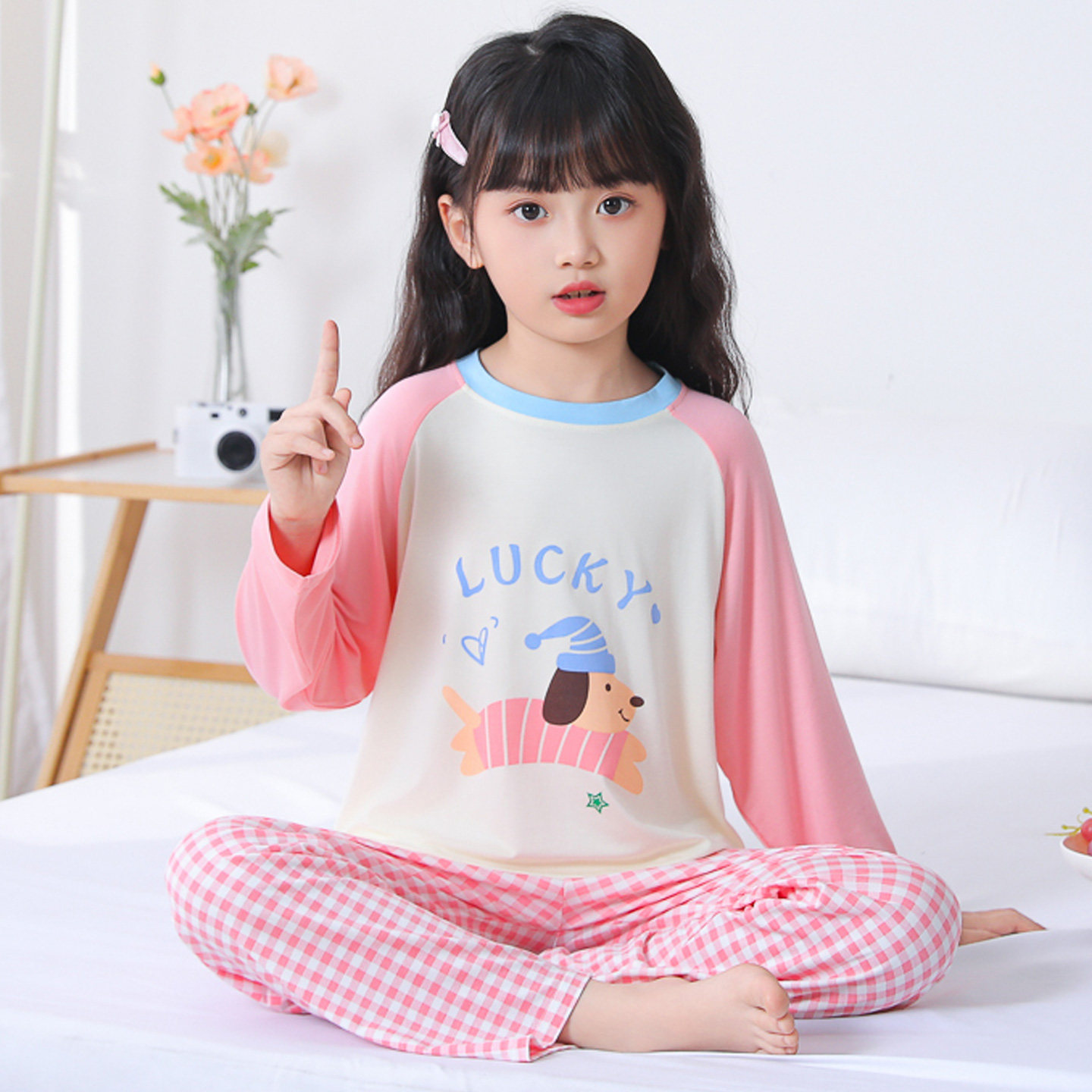 女童睡衣莫代尔冰丝薄款套装男童儿童家居服男孩夏季新款空调服