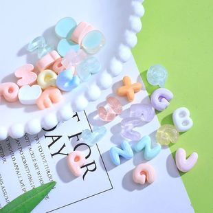 奶油膠DIY手機殼材料包樹脂飾品配件發夾頭 亮面透色英文字母混裝
