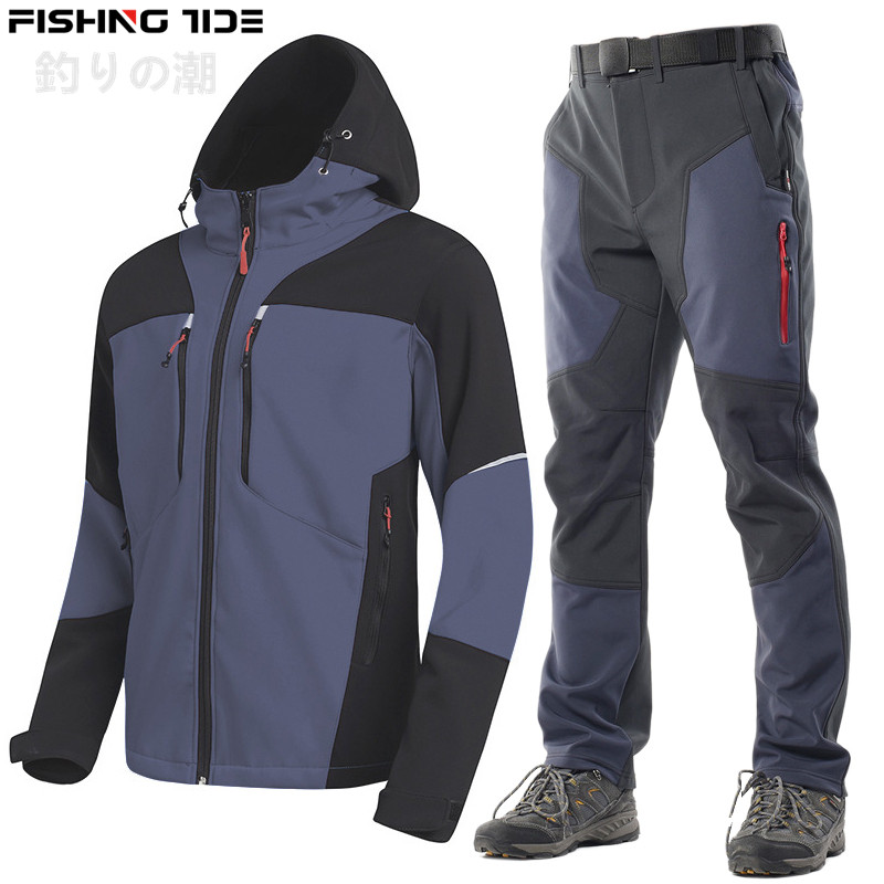新款钓鱼服冬季冲锋衣男款户外防水抗风加绒保暖耐磨海钓矶钓套装