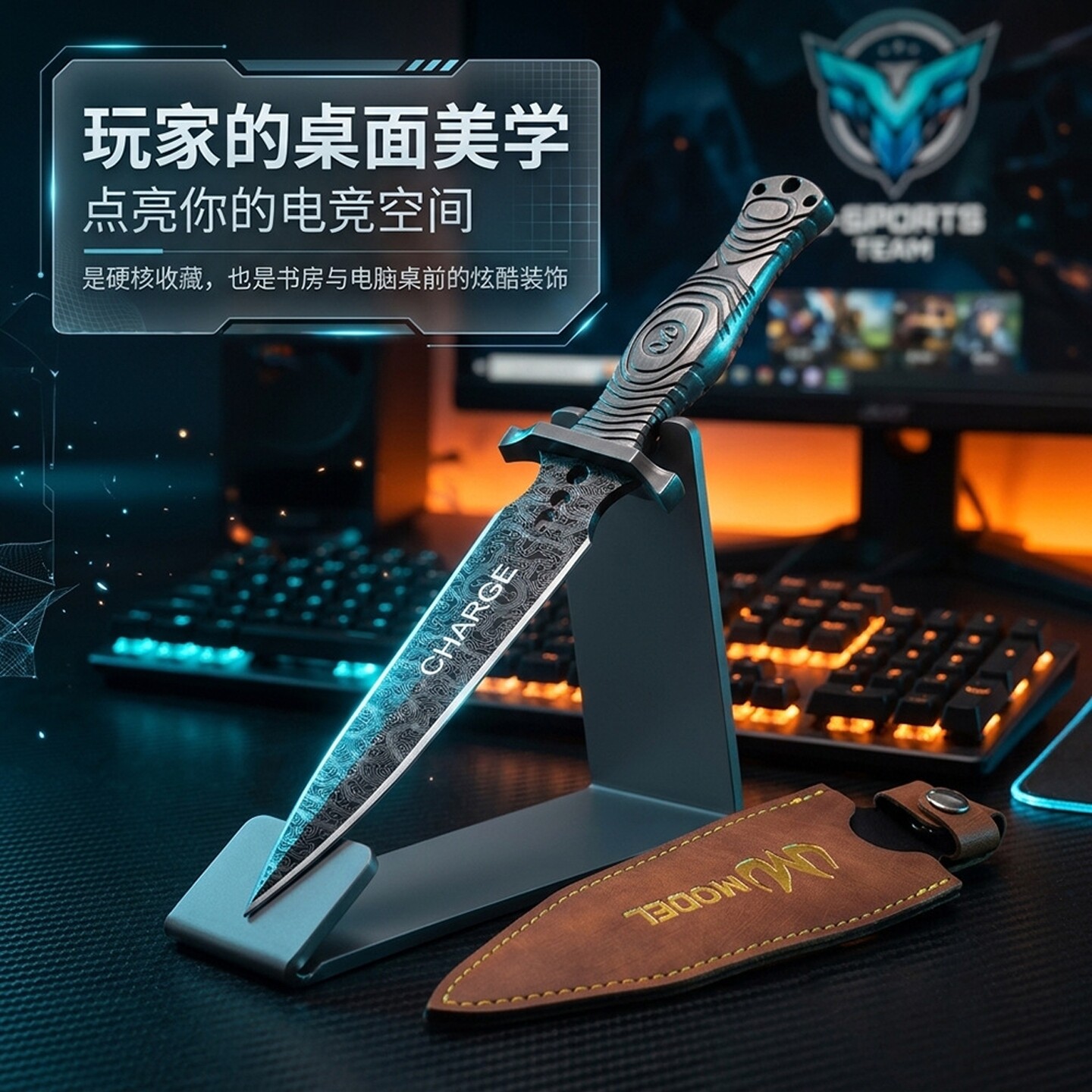 22CM冷兵器全金属武器模型工艺品摆件冲锋者小刀皮套版刀剑未开刃