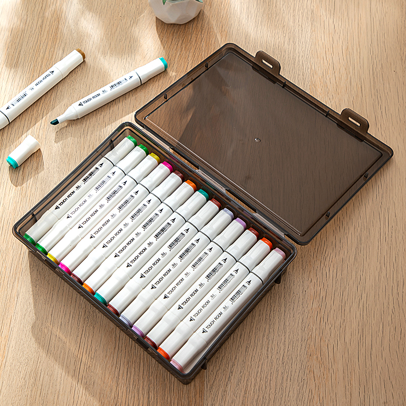 马克笔收纳盒彩色铅笔水彩笔画笔拼图透明带盖扁平塑料盒文具盒