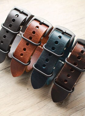 手工油蜡皮真皮表带20 22MM 24MM NATO复古头层牛皮男柔软表链