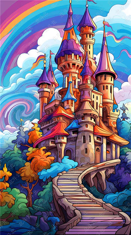BDB-0458-4种童话城堡插画原创海报素材彩色城堡可定制插画城堡