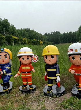 定做消防员镂空卡通人物主题雕塑