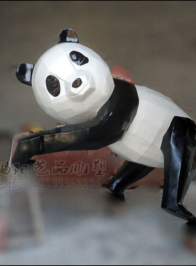 新款几何块面熊猫雕塑外墙熊猫壁挂雕塑切面爬墙熊猫创意装饰雕塑