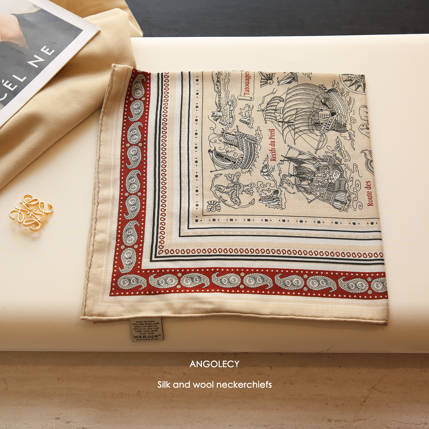 高奢真丝羊毛围巾女秋冬季丝毛丝巾老钱风方巾围脖系脖高级感