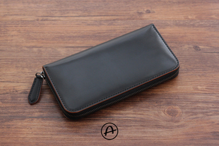 一皮原创 美国HORWEEN Cordovan马臀皮拉链钱包 霍温马臀皮全手缝