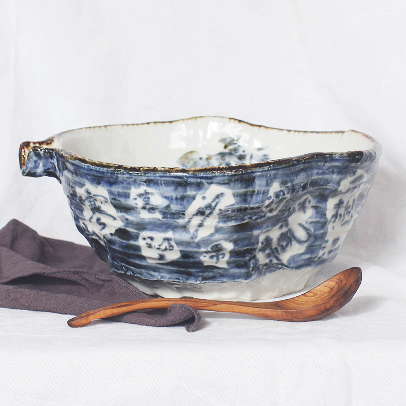 日本原装进口手工山水片口大钵碗