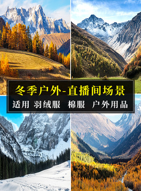 雪景雪山直播背景布3d立体高清高级感冬季冰山棉服羽绒服秋冬户外登山冲锋衣卫衣毛衣主播带货场景布置背景墙