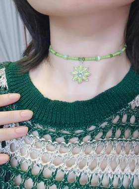j金蜘蛛特价绿色小花y2k项圈choker锁骨百搭春夏项链