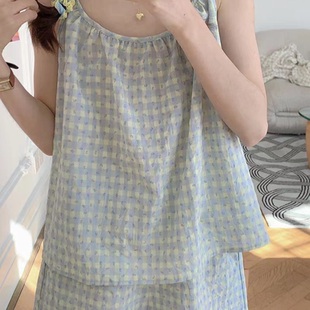 套装 格子碎花短裤 甜美可爱外穿 吊带睡衣女夏季 2026年新款