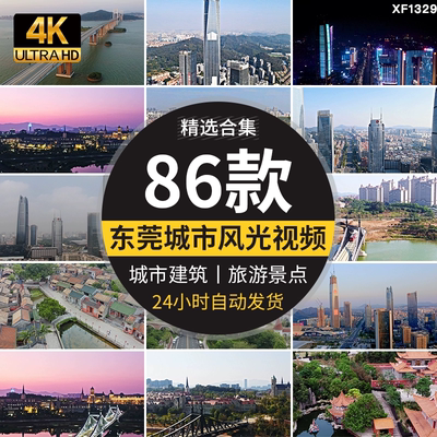 东莞虎门大桥夜景4K航拍素材，城市CBD地标建筑高清视频