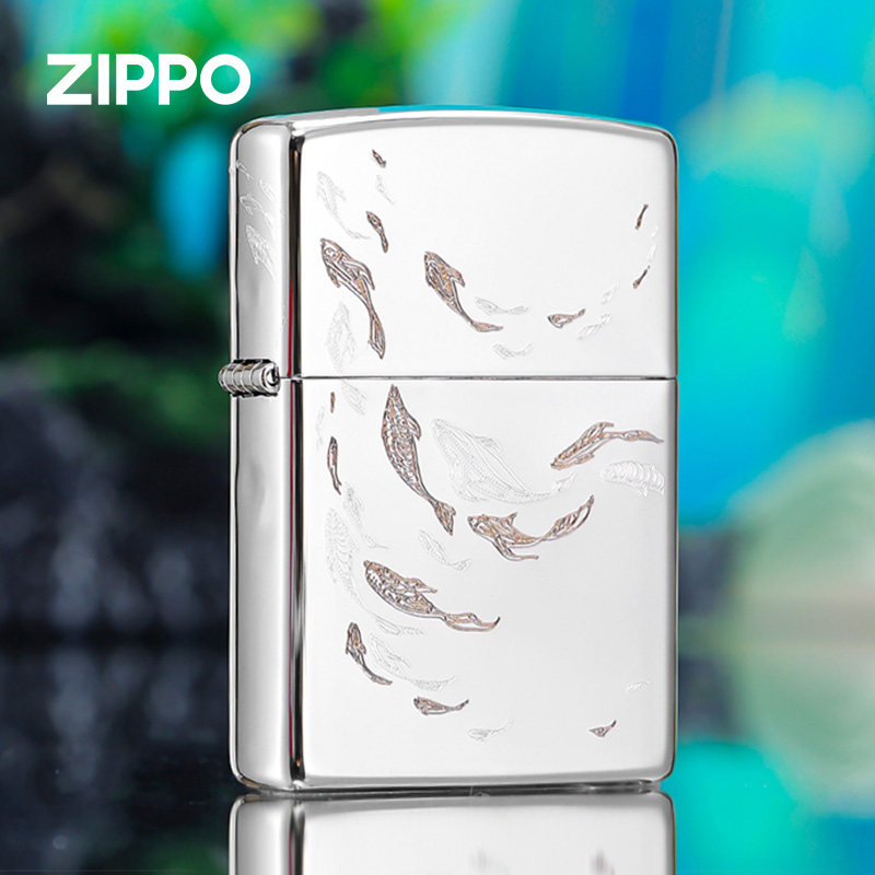 zippo打火机镜面雕刻金鳞逐浪 情人节礼物送男防风煤油男士火机