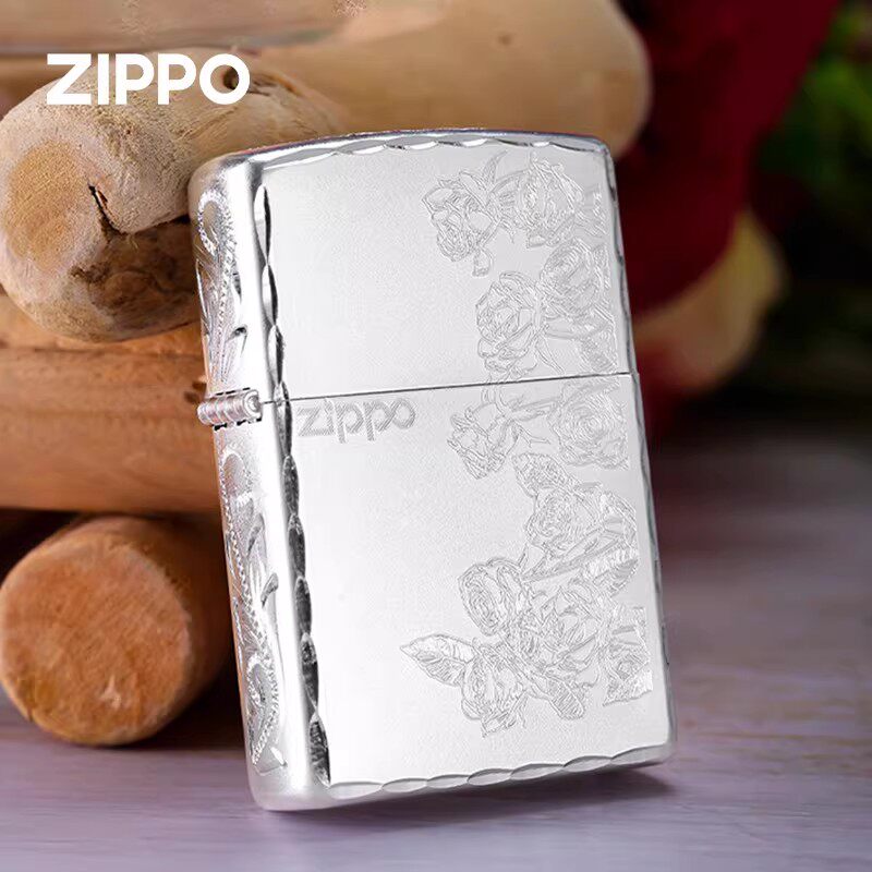 zippo打火机热恋玫瑰 拉丝镀银送男友防风煤油火机情人节礼物