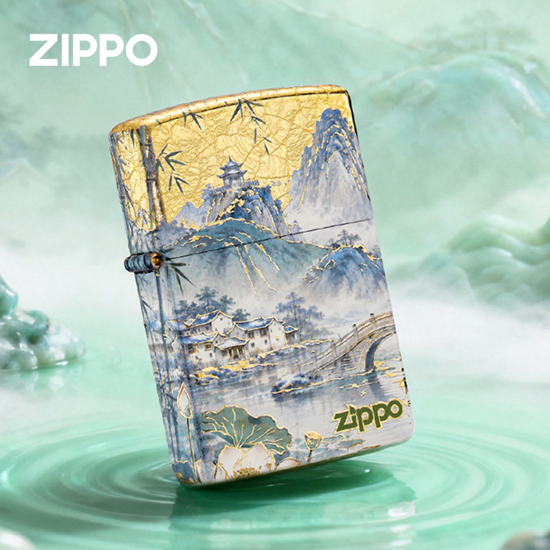 正品zippo打火机 莲山听竹 中国风山水画送男士生日纪念日礼物