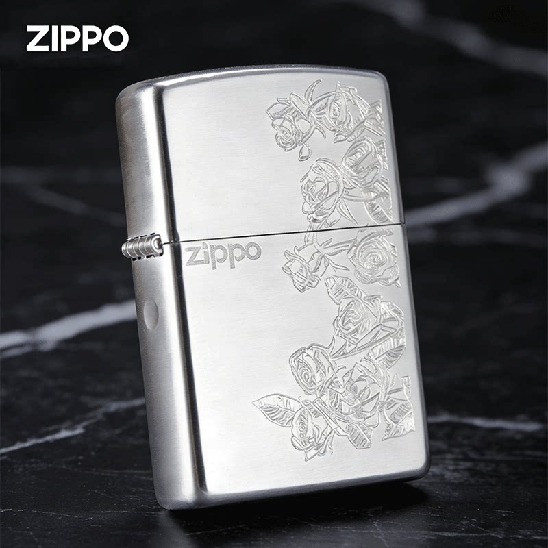 zippo打火机热恋玫瑰 拉丝镀银送男友防风煤油火机情人节礼物