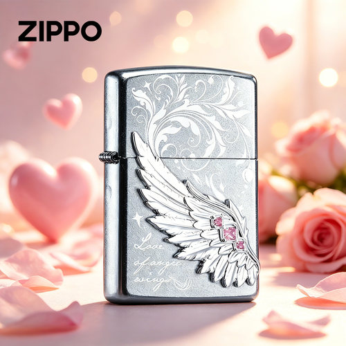 zippo打火机正版热恋之翼雕刻贴章防风煤油火机520情人节生日礼物