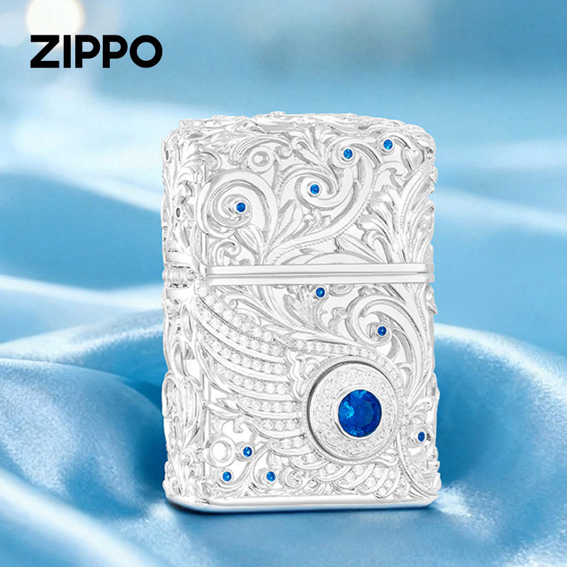 ZIPPO打火机 灵动羽翼 镶钻重甲镀银防风煤油火机送男生生日礼物