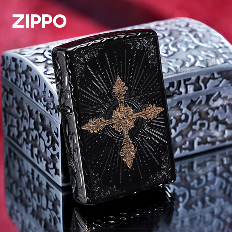 zippo打火机 十字光耀正品防风煤油打火机雕刻送礼男生情人节七夕