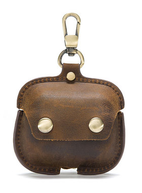 Airpods4蓝牙耳机皮套保护套Airpods pro1代2代三代四代疯马皮牛仔复古风格真皮牛皮软皮铁扣钥匙挂扣真皮质