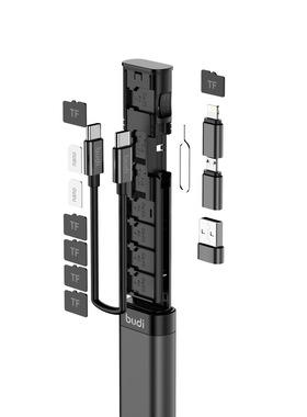 budi九合一多功能数据线收纳棒tf收纳读卡器一拖三短线65W快充