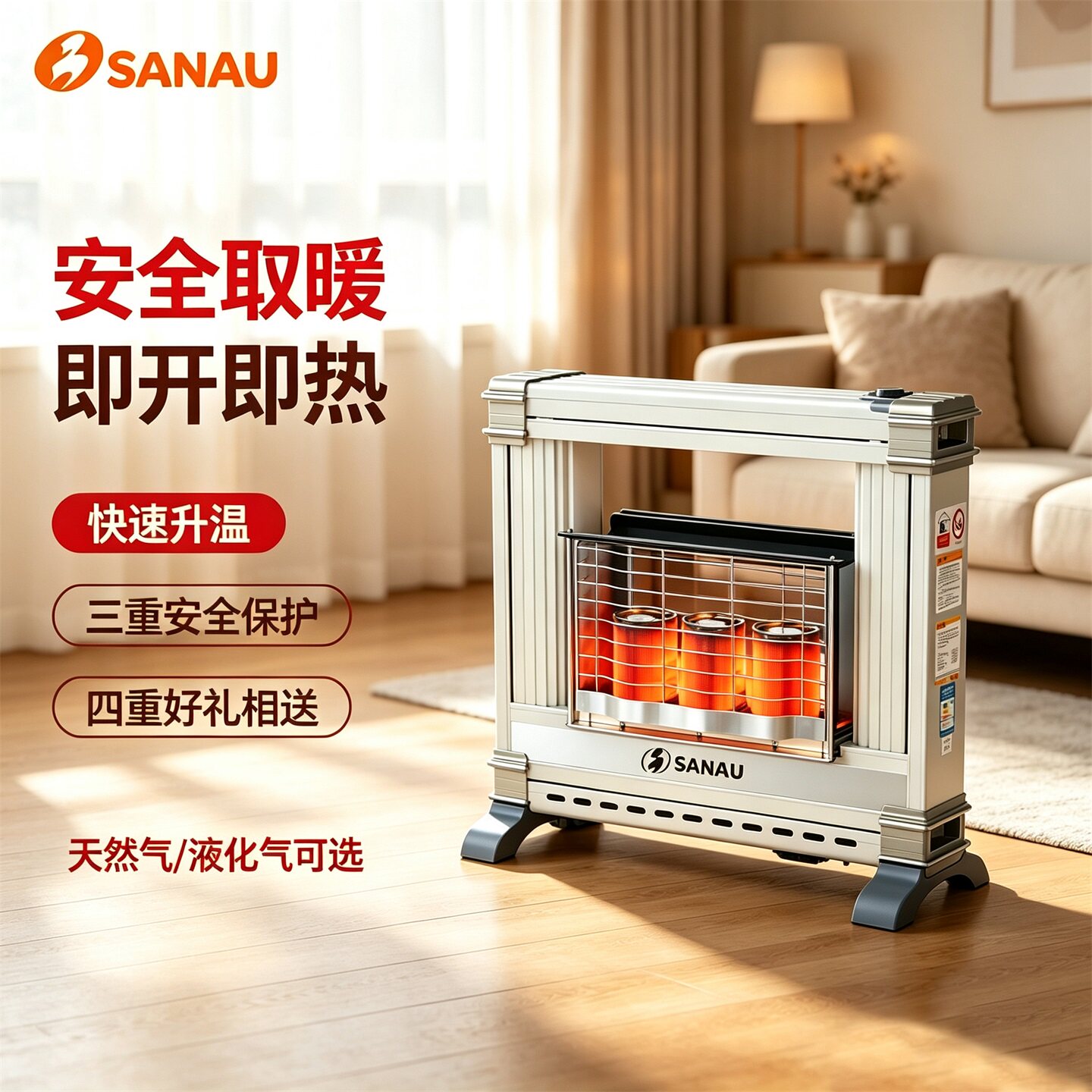 SANAU三诺燃气取暖器家用天然气烤火炉液化气取暖器天然气取暖炉