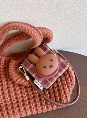 棕色格子磁吸壳米菲兔支架适用三星zflip7/6/5手机壳华为PuraX保护套小米MIXFlip2折叠屏荣耀vflip全包n3flip