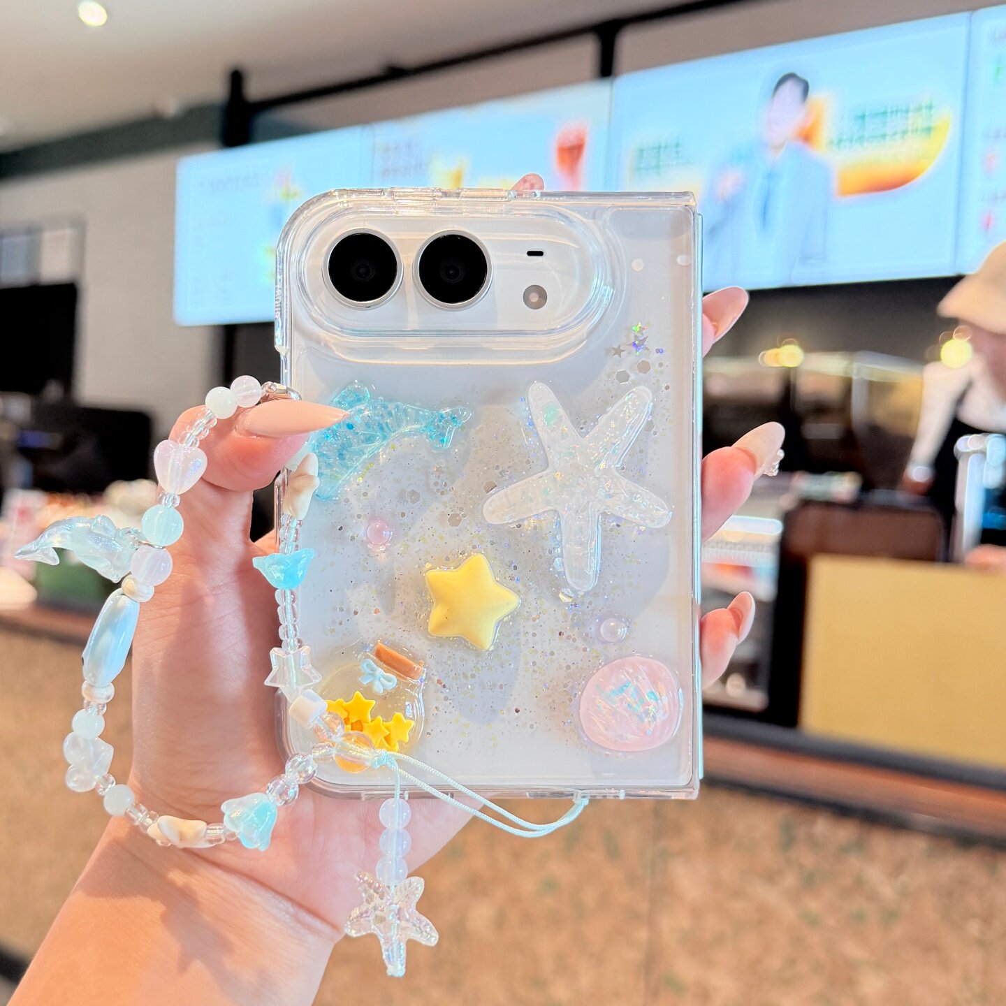ins闪粉滴胶海豚iPhoneDuo壳