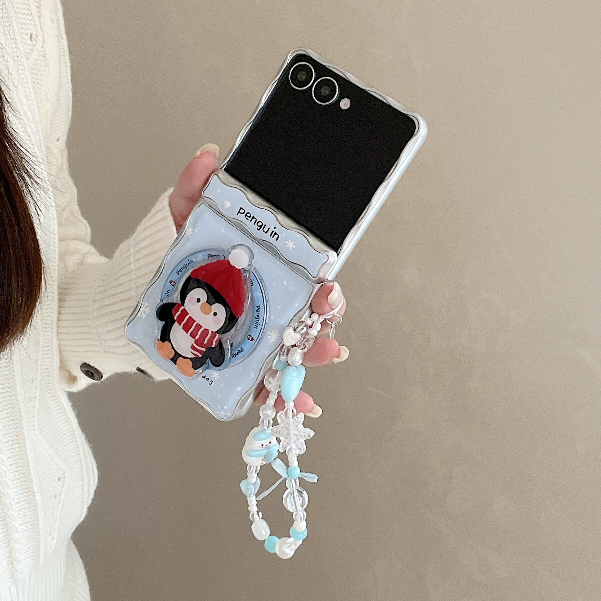 贴皮鼓包雪花小企鹅磁吸支架适用三星GalaxyZFlip7手机壳