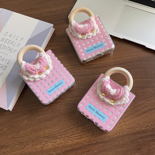 毛线针织木手提式挂扣手机壳