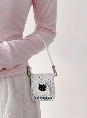 黑色波点爱心kt猫磁吸支架适用三星zflip7/6/5手机壳小米mixflip保护套荣耀vflip2折叠华为PuraX防摔oppo皮质