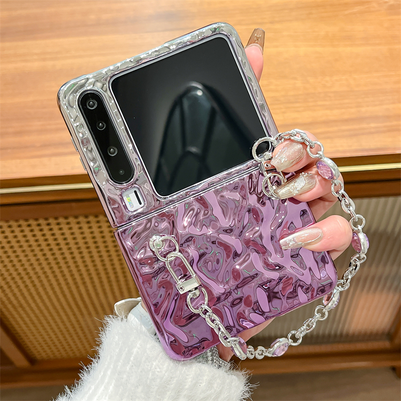 适用华为Pocket2手机壳折叠屏novaFlip保护套防摔壳Pura X典藏版电镀皱褶纹渐变紫色钻石链条宝盒p50pocket S
